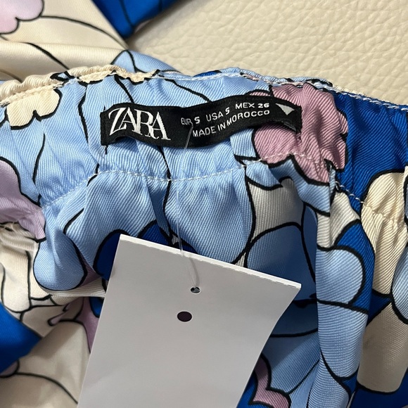 Zara Women’s Tropical Floral Print Satin Effect Strapless Dress - Size S - Picture 12 of 13